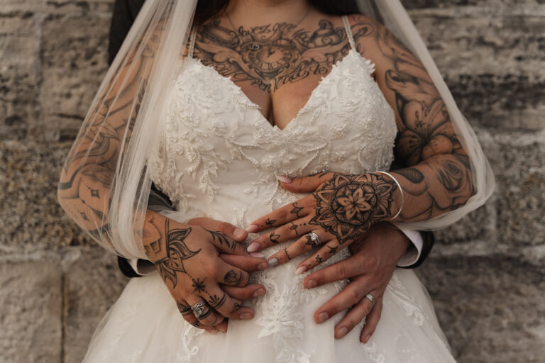 bride, groom, tattoos,